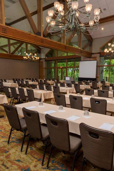 Ballroom set up for a meeting at the Eagle Ridge Resort and Spa