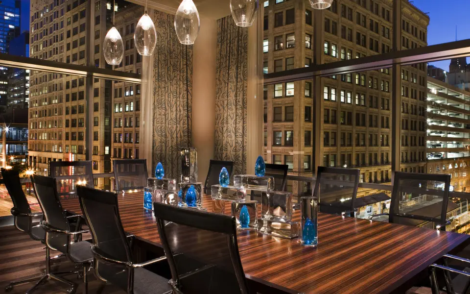Evening view of meeting table at the Wit Hotel