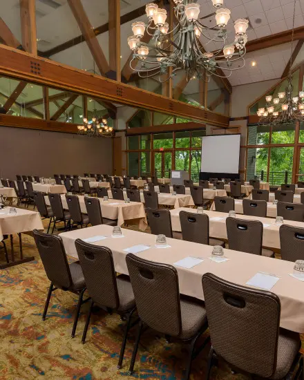 Ballroom set up for a meeting at the Eagle Ridge Resort and Spa